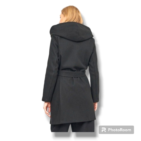 FREE SHIPPING 📬 Zara Hooded Belted Black Coat XSmall - Picture 2 of 7